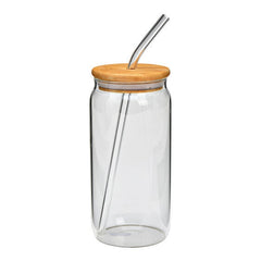 Trinkglas mit Bambusdeckel und Glasstrohhalm Eiskaffee Smoothie